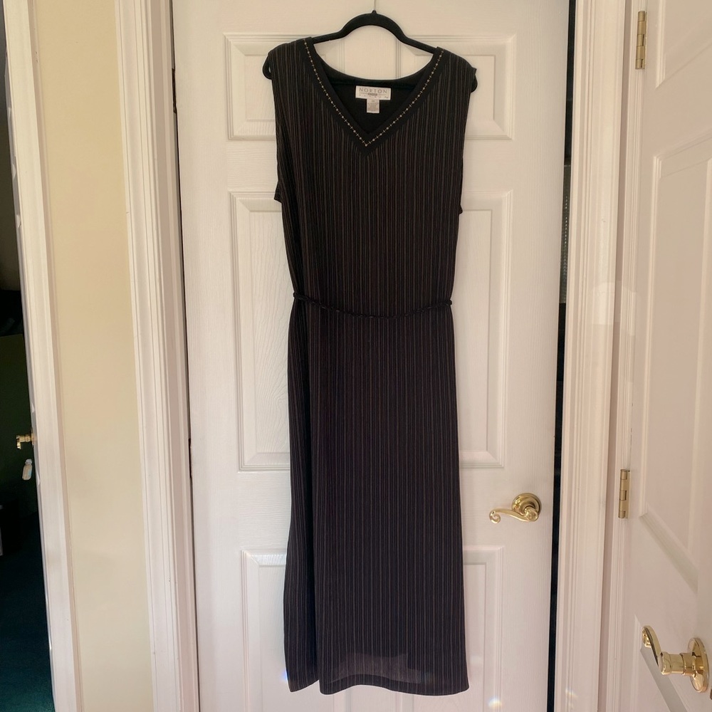 Long Black/Gold Striped Dress by Norton Woman Studio w/ Rope Belt